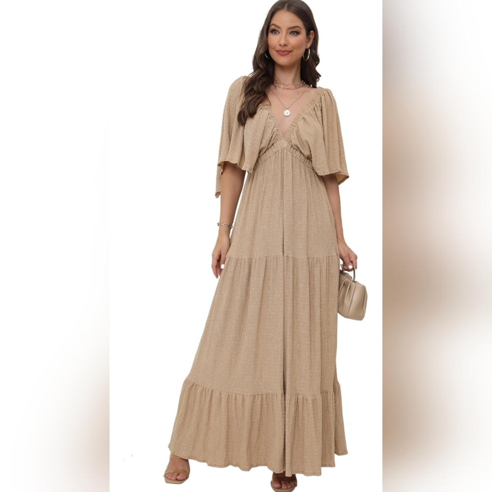 Sunnow Tan Flutter Sleeve Sundress